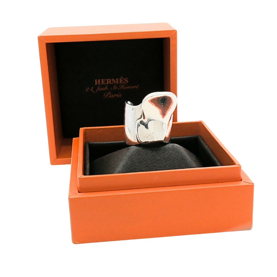 Hermès Galop Sterling Silver Wide Band Ring, Size 5.75