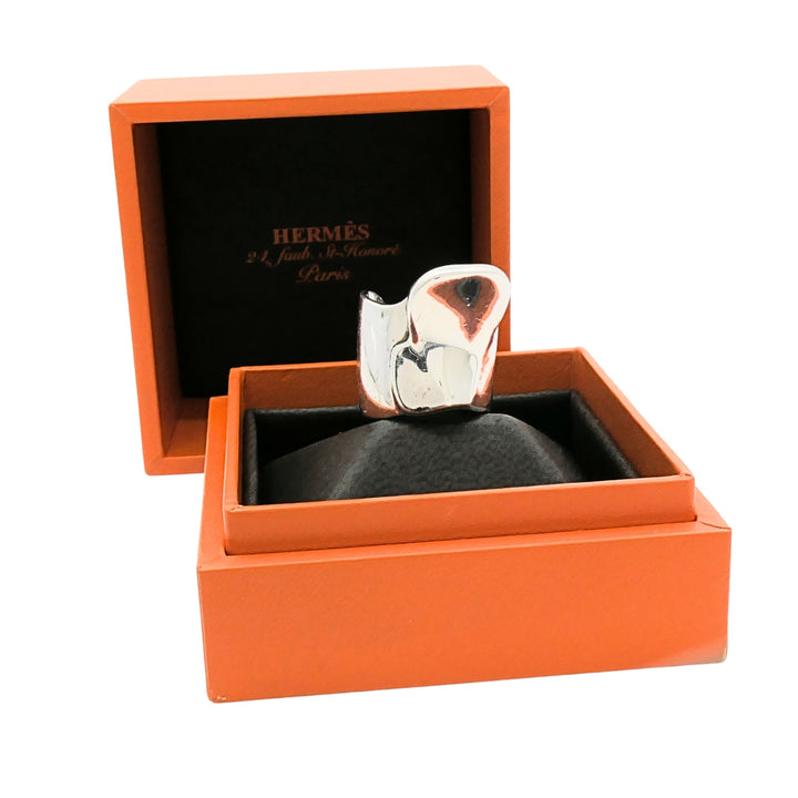 Hermès Galop Sterling Silver Wide Band Ring, Size 5.75