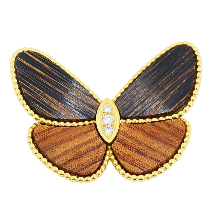 Van Cleef & Arpels Butterfly Brooch 18k Gold Wood Diamond