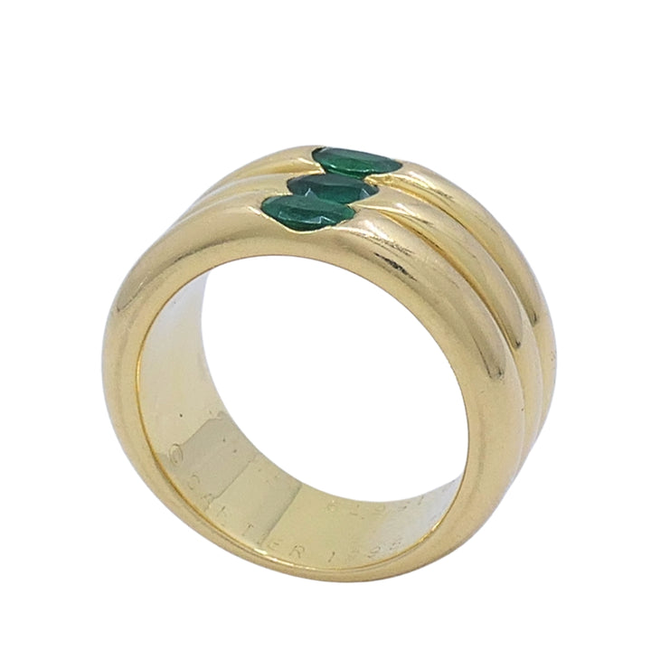 Vintage Cartier 18k Gold Emerald Three-Row Band Ring, 1995