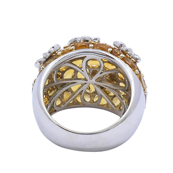 14k White Gold Citrine Diamond Butterfly Dome Ring