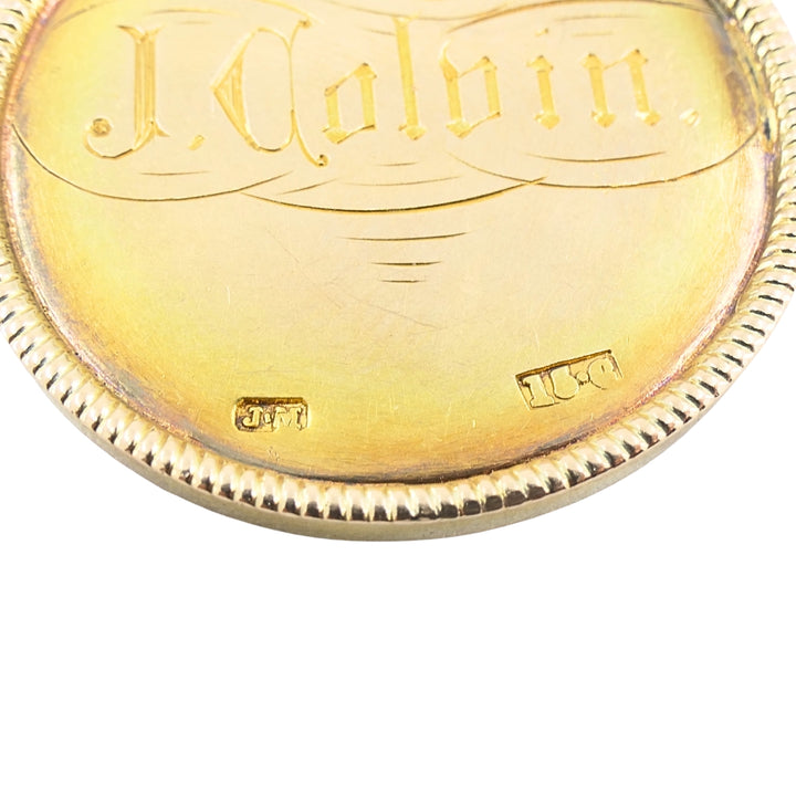 Victorian 14k Gold 1874 Engraved Coin Pendant Necklace