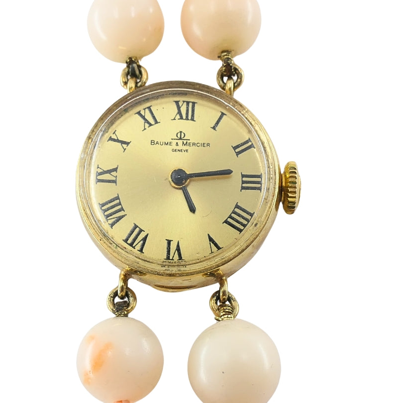 Baume & Mercier 14k Angel Skin Coral Double Strand Bracelet Watch, 1960s