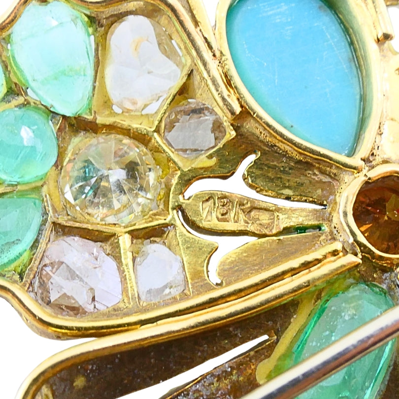 Vintage 18k Gold Multigem Butterfly Brooch Statement Insect Jewelry