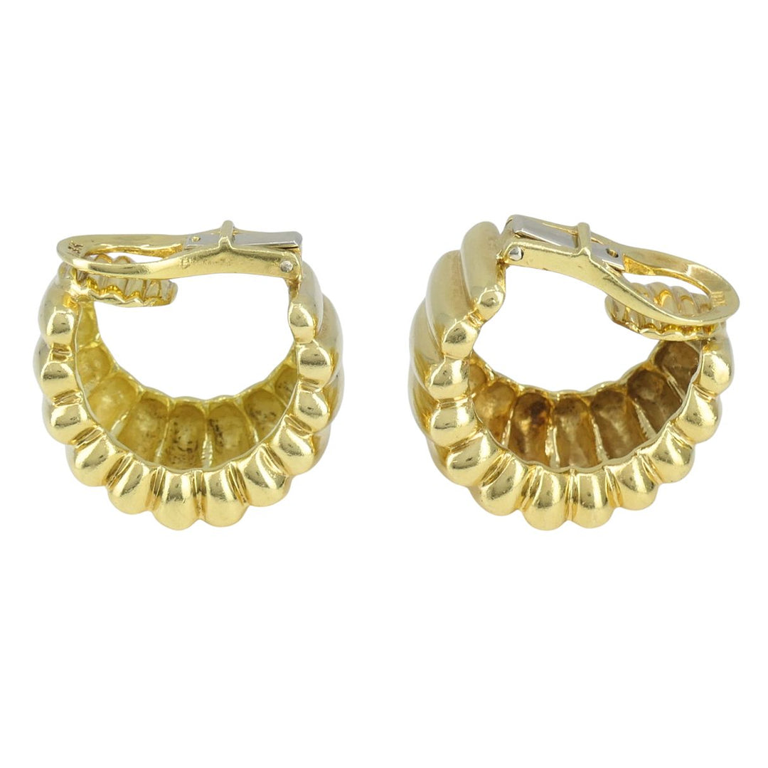 Vintage Tiffany & Co. 18k Yellow Gold Ribbed Huggie Earrings