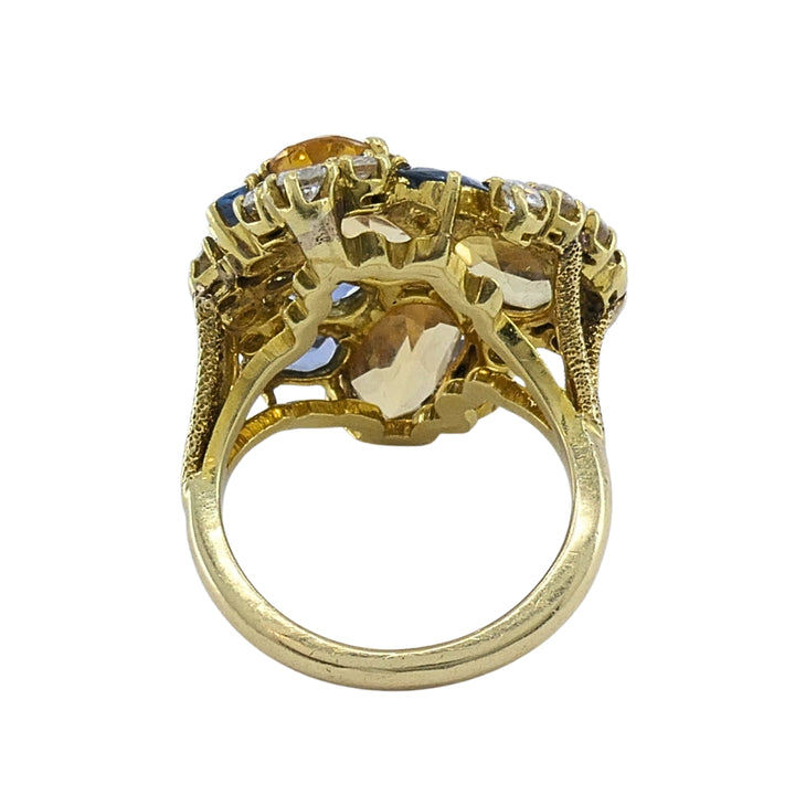 Vintage 14k Gold Imperial Topaz Blue Sapphire Diamond Cluster Cocktail Ring