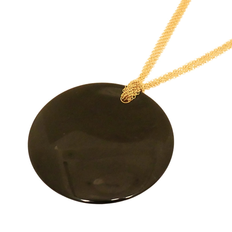 Elsa Peretti Tiffany & Co. Round Black Jade Pendant 18K Gold Mesh Necklace