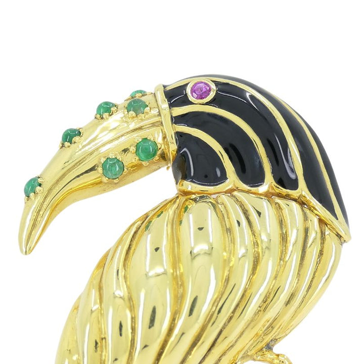 Vintage Cartier Cipullo 18k Gold Multi Gem Toucan Clip Brooch