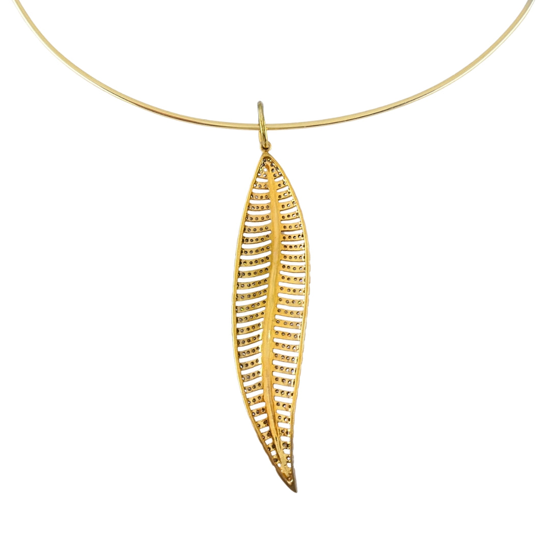 14k Gold Diamond Leaf Pendant 14k Gold Collar Necklace