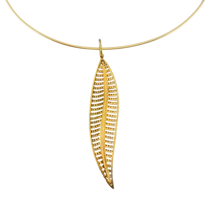 14k Gold Diamond Leaf Pendant 14k Gold Collar Necklace