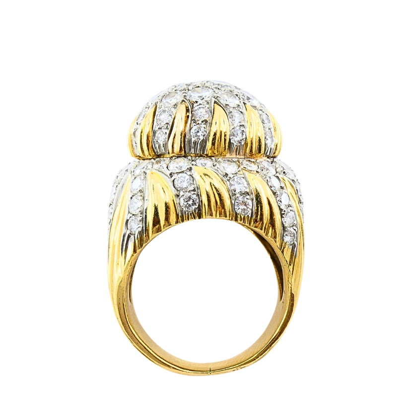 Vintage 14k Gold Diamond Cocktail Floral Dome Ring