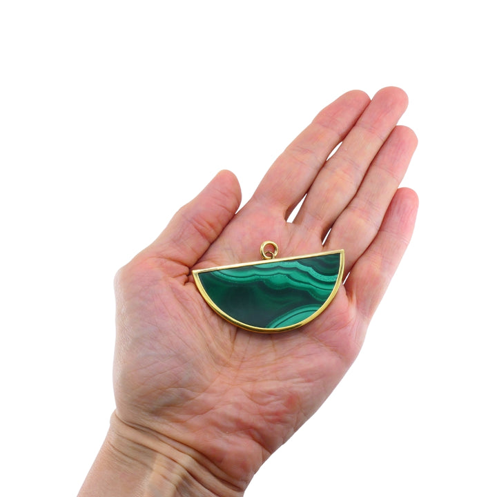 Vintage 18k Gold Necklace Malachite Pendant Oval Link Chain