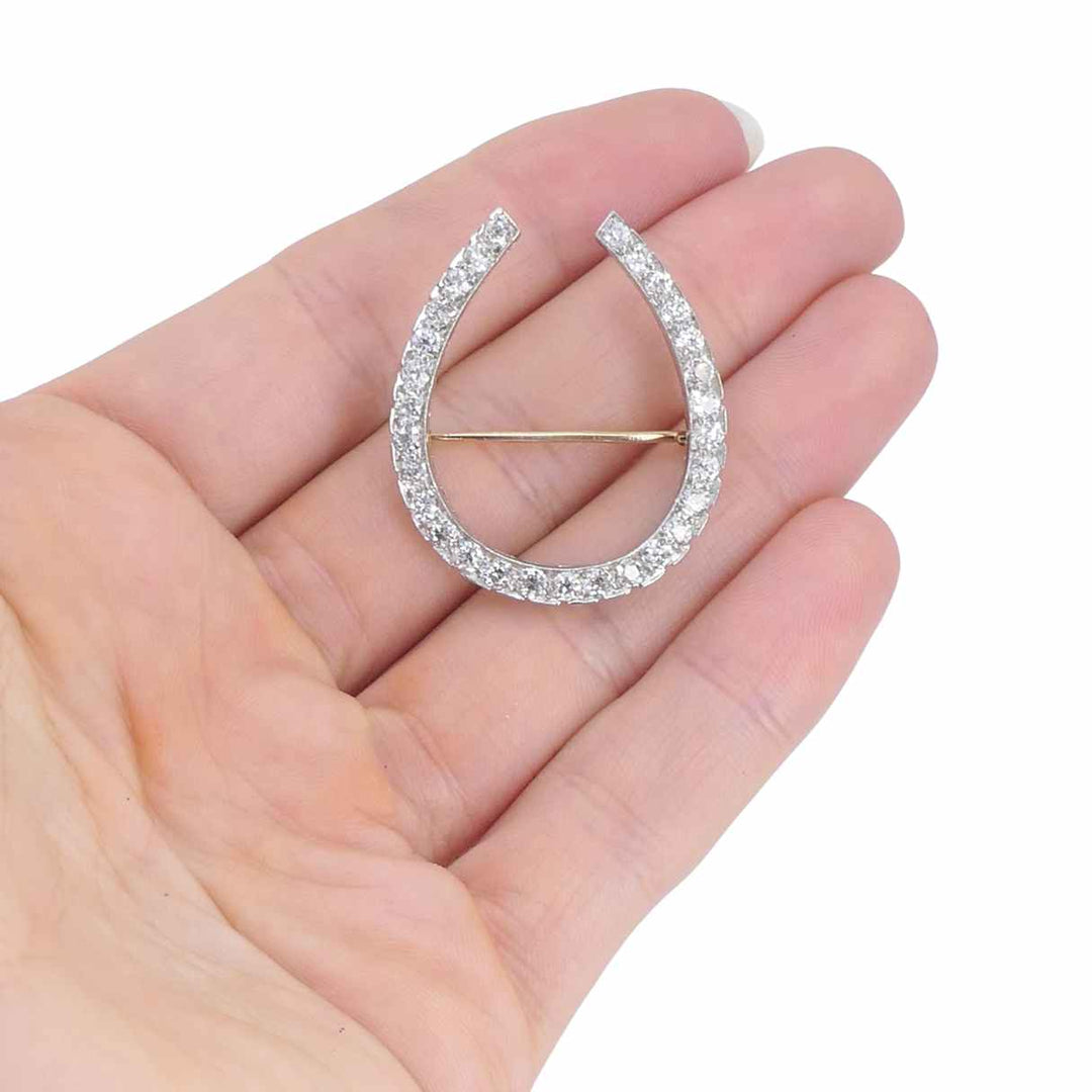 Antique Edwardian Platinum Horseshoe Brooch with Diamonds by Gattle