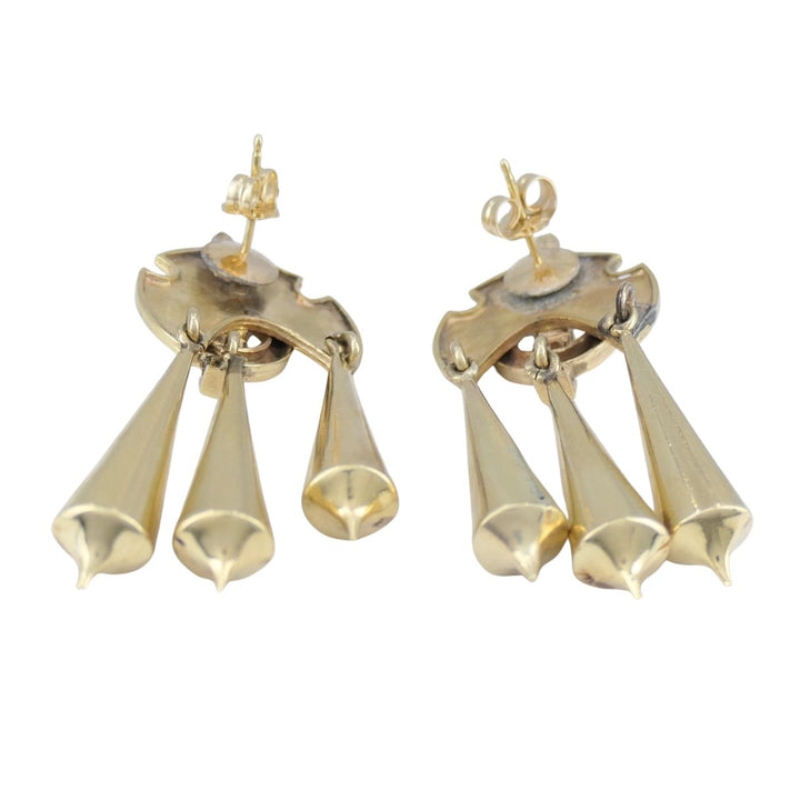 Victorian 14k Gold Enamel Seed Pearl Mechanical Drop Earrings