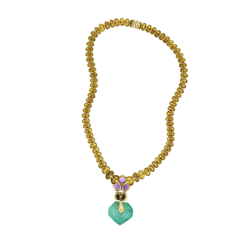 André Vassort 18k Gold Necklace Emerald Heart Pendant GIA