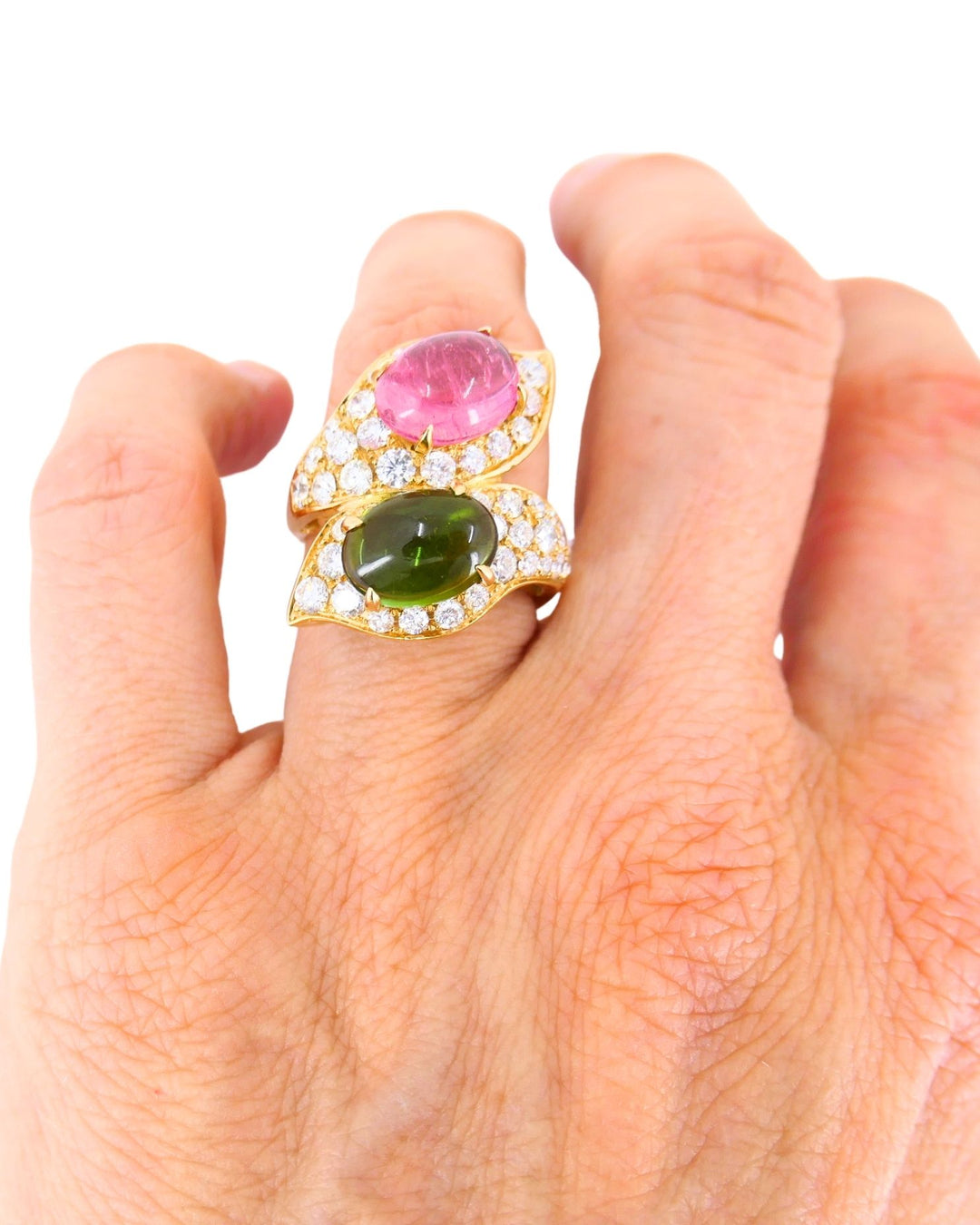 Bvlgari Vintage Bulgari Bypass Ring 18k Gold Diamond Cabochon Gemstones