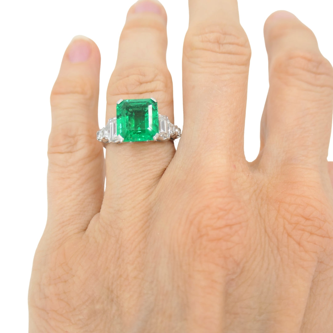 Colombian Emerald Engagement Ring GIA Platinum Diamond