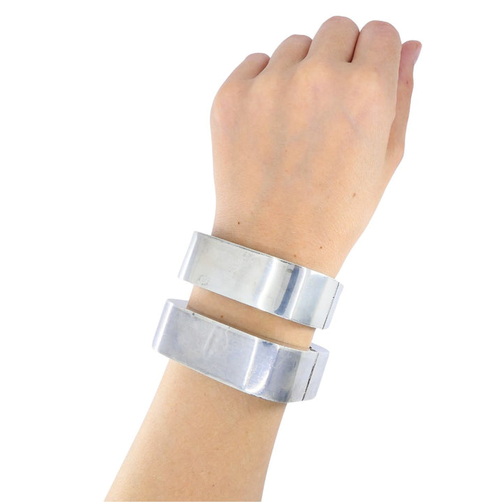 Vintage Sterling Silver Mexico Geometric Hinge Bracelet Pair