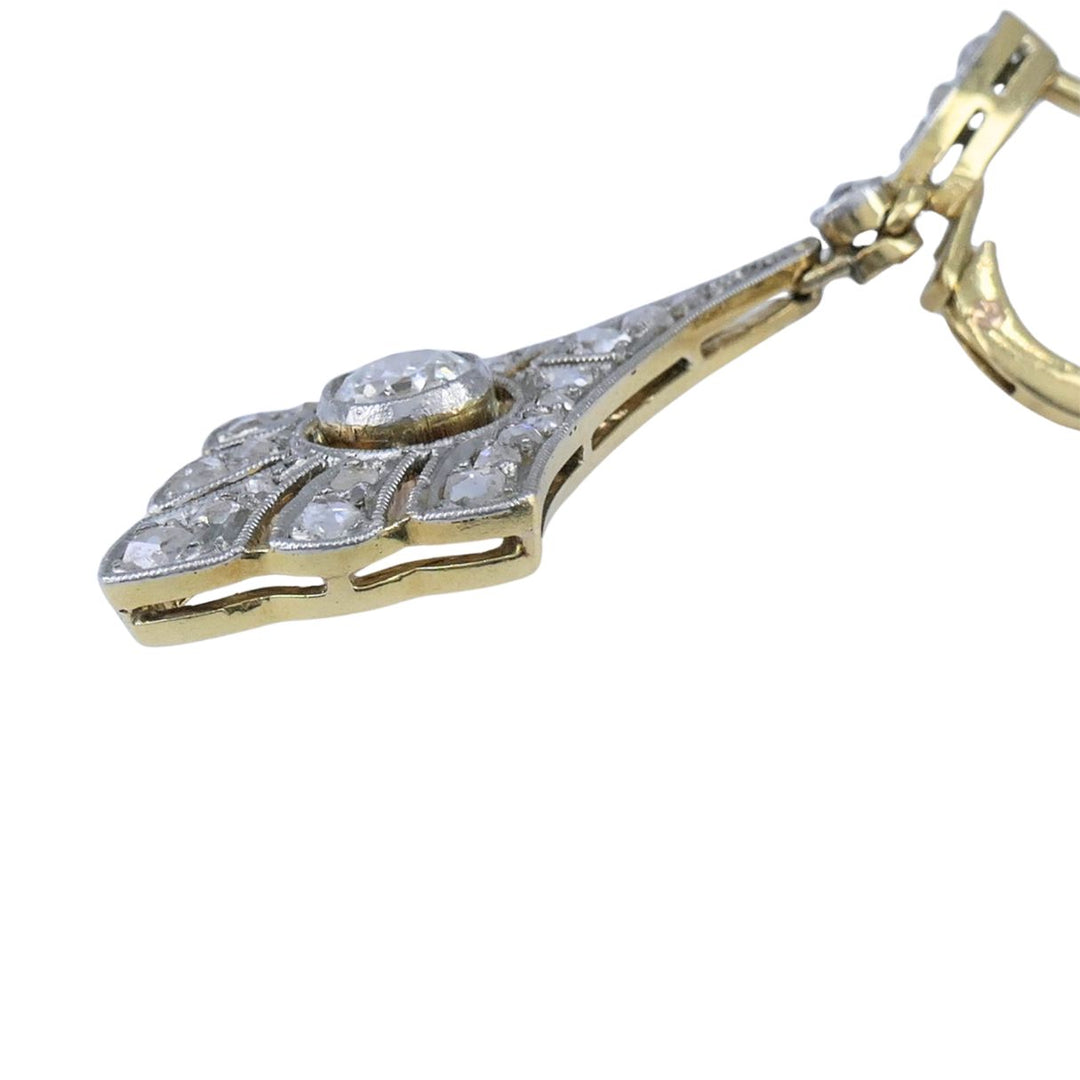 Antique 18k Gold Platinum Old Cut Diamond Drop Earrings