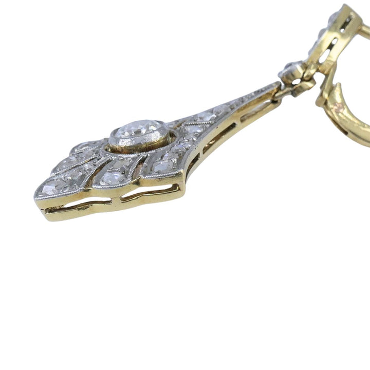 Antique 18k Gold Platinum Old Cut Diamond Drop Earrings