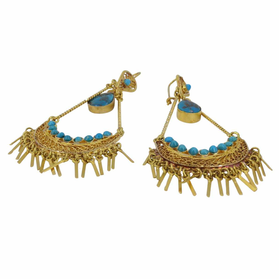 Vintage 18k Gold Turquoise Chandelier Earrings