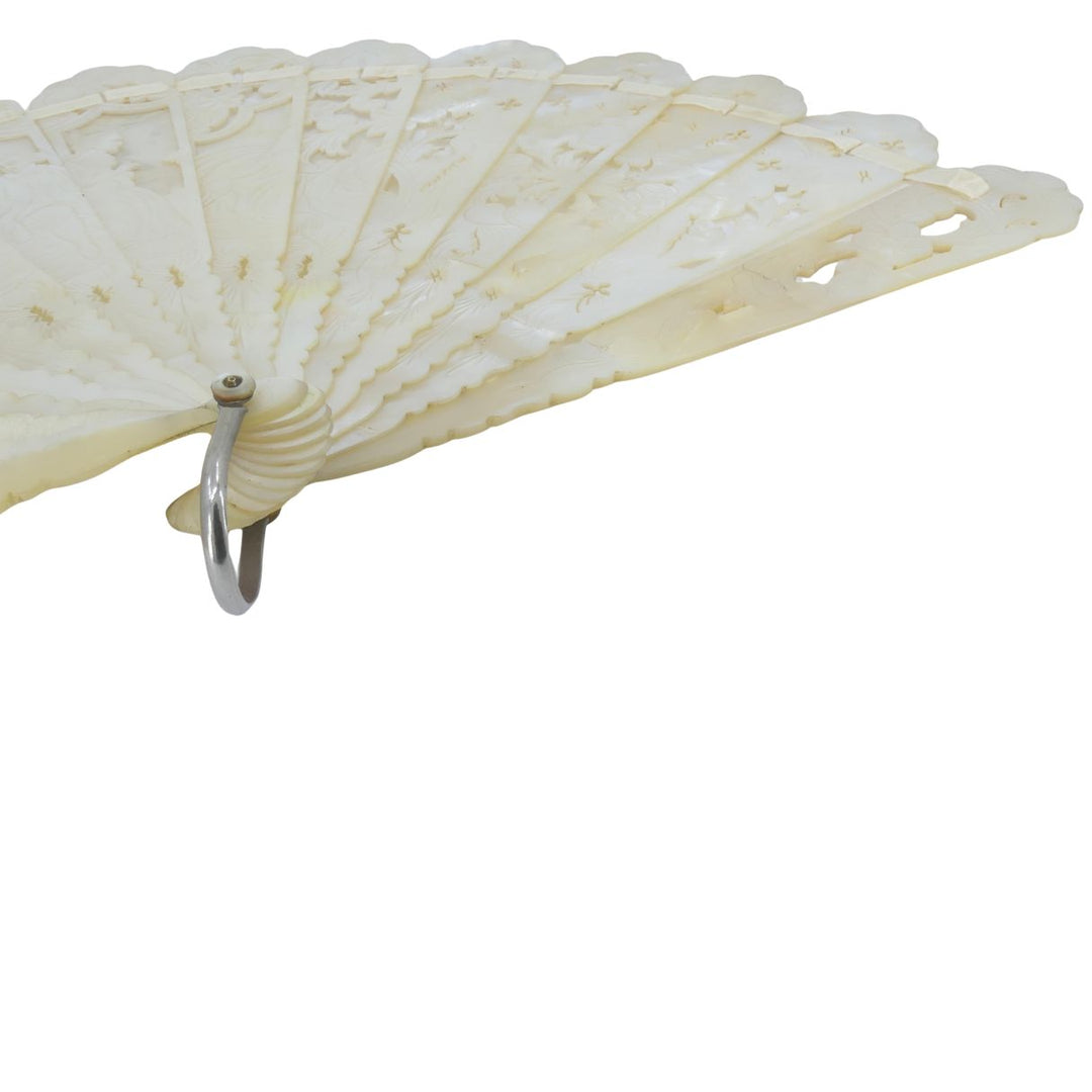 Tiffany & Co. Antique Carved Mother of Pearl Handheld Fan with Case