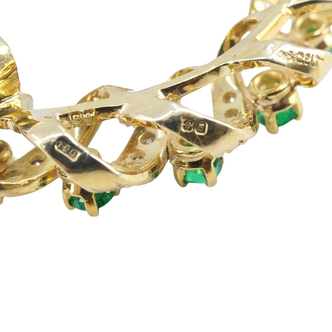 Vintage Asprey & Co. 18k Gold Diamond Emerald Circular Earrings