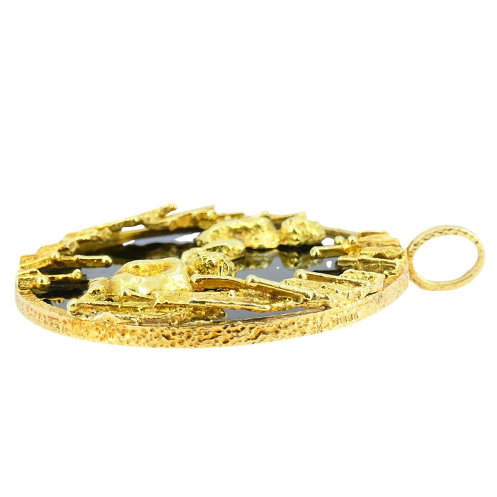 Vintage Kutchinsky 18k Gold Onyx Gemini Zodiac Pendant, Original Box