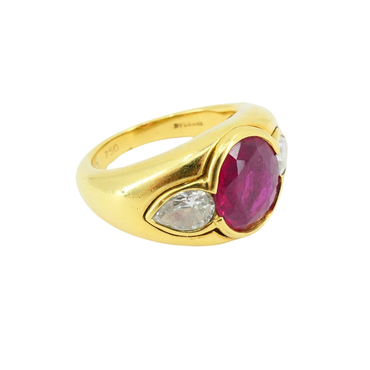 Bvlgari Bulgari Band Ring 18k Gold Cabochon Ruby Diamond AGL Certificate