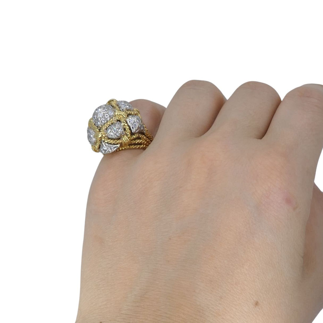 Vintage 18k Yellow Gold and 14k White Gold Diamond Dome Cocktail Ring