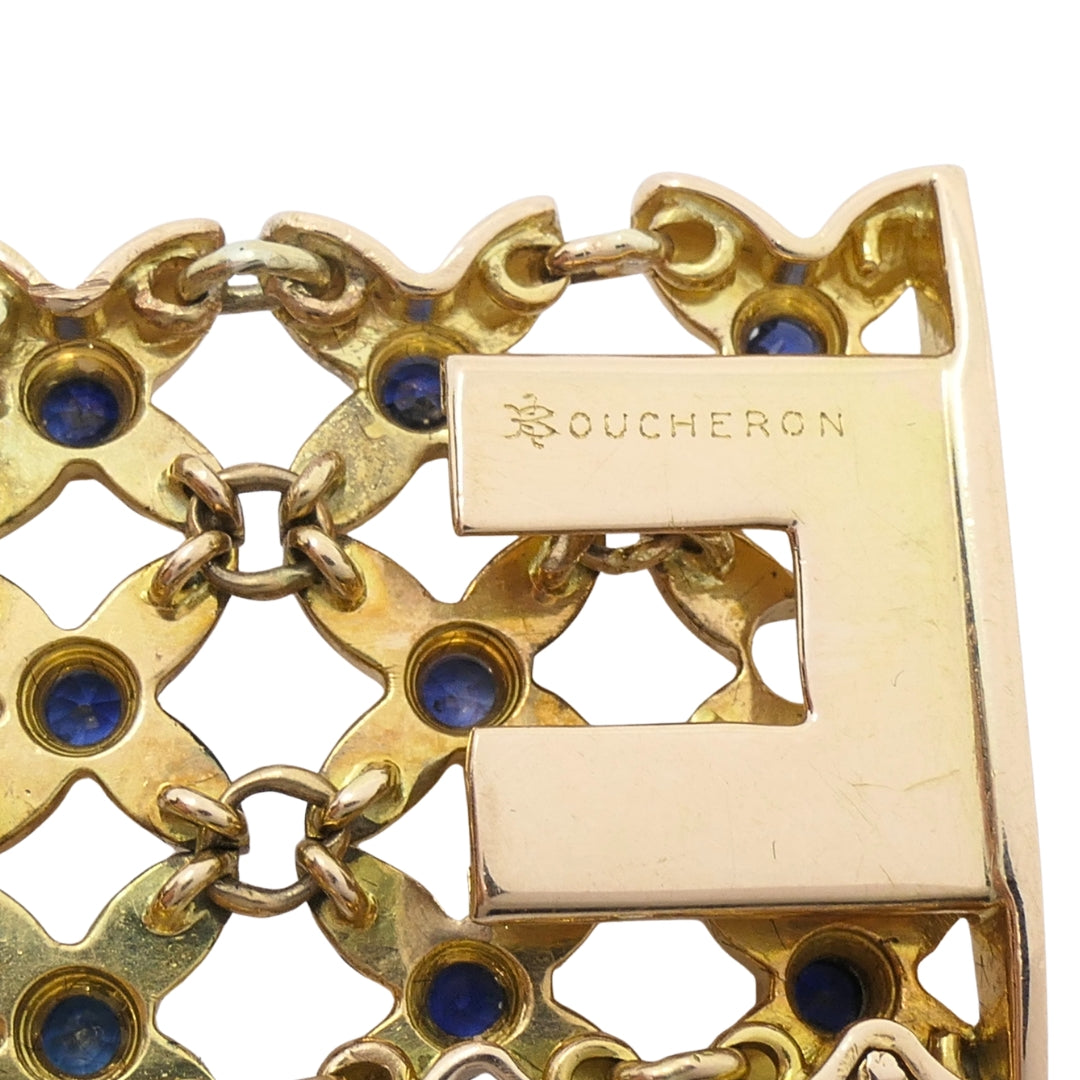Boucheron 18k Gold Sapphire Wide Mesh Bracelet
