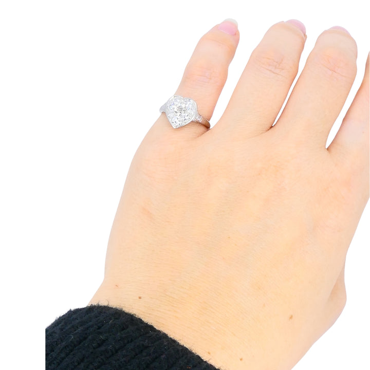 Vintage Art Deco Diamond Heart Cluster Ring 10k Gold Platinum