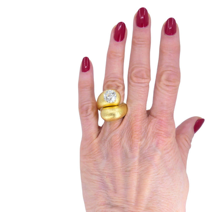Old European Cut Diamond Ring Gold Bypass Cocktail Ring