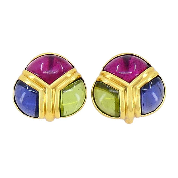 Vintage Bvlgari 18k Gold Sapphire Peridot Iolite Gemstone Earrings