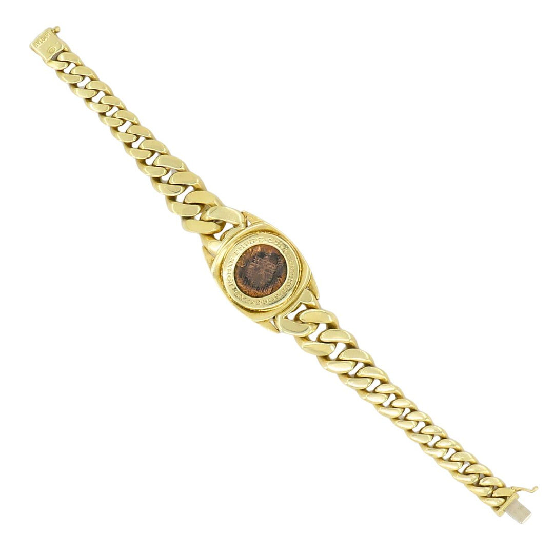 Vintage Bvlgari 18k Gold Monete Bronze Ancient Coin Curblink Bulgari Bracelet