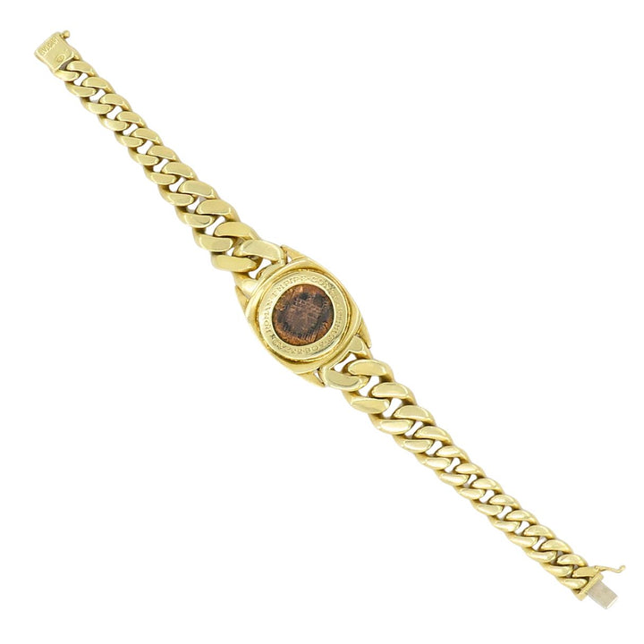 Vintage Bvlgari 18k Gold Monete Bronze Ancient Coin Curblink Bulgari Bracelet