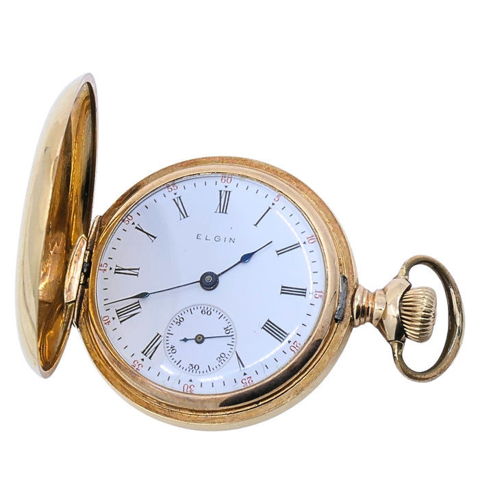 Antique Elgin 14K Gold Keystone Hunter Case Pocket Watch Diamond Butterfly