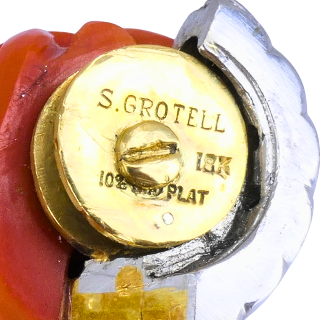 Steven Grotell Platinum and 18k Gold Bracelet Diamond Emerald Carved Coral