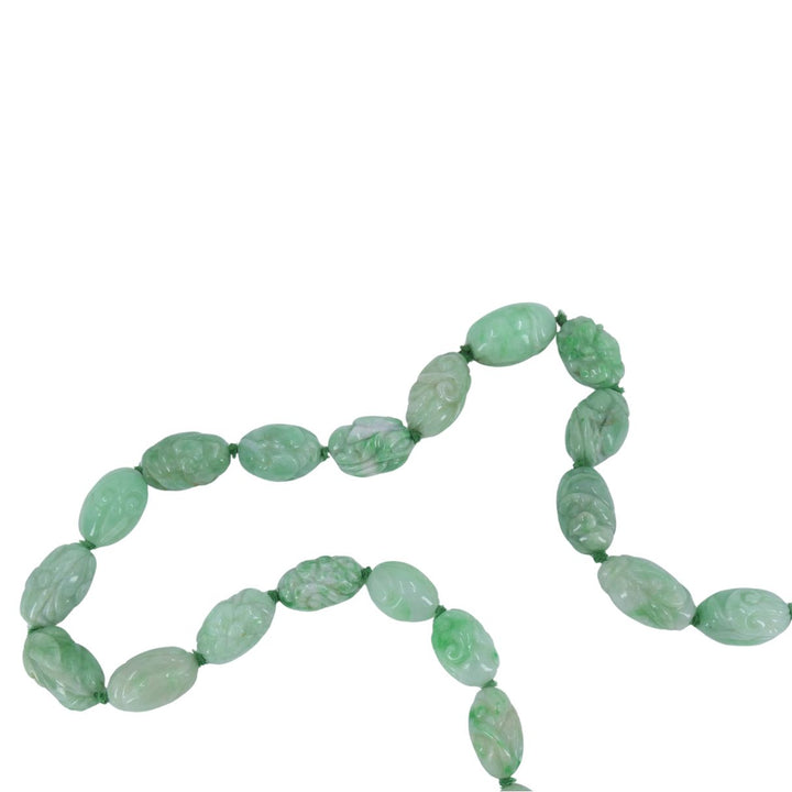 Vintage 14k Gold Apple Jade Carved Bead Necklace