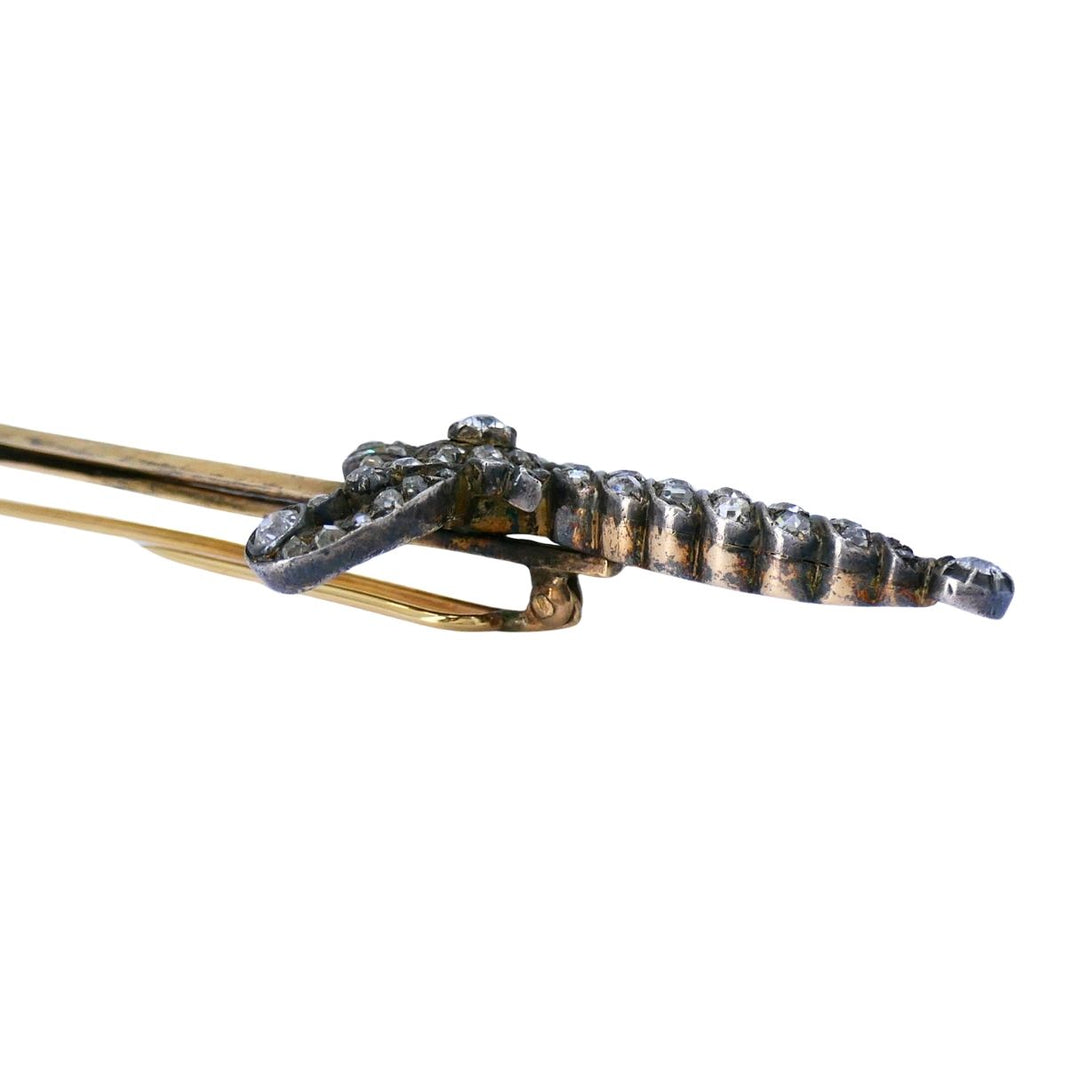 Antique 14k gold Silver Diamond Sword Brooch, circa 1900