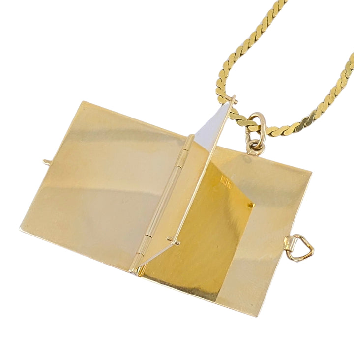 Vintage 14k Gold Book Locket Pendant 18k Gold Chain Necklace