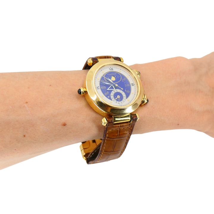 Cartier Pasha Alarm Moonphase Wristwatch 18k Gold c. 1987