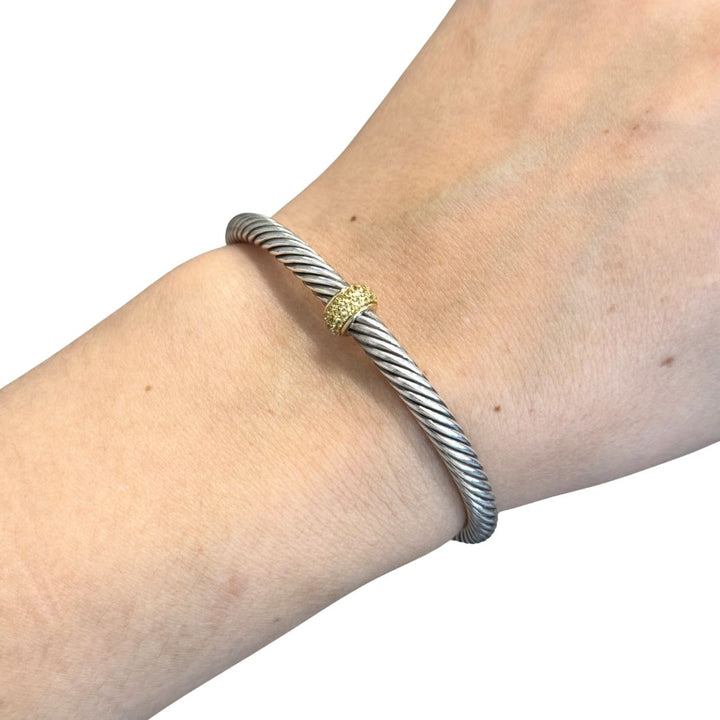 David Yurman 18k Gold Sterling Silver Sapphire Station Cable Cuff Bracelet