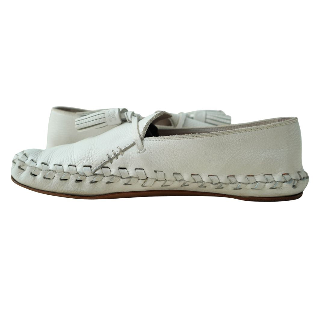 Celine White Leather Tassel Loafers sz 9.5