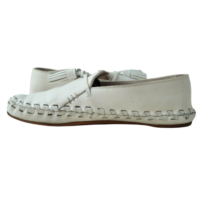 Celine White Leather Tassel Loafers sz 9.5