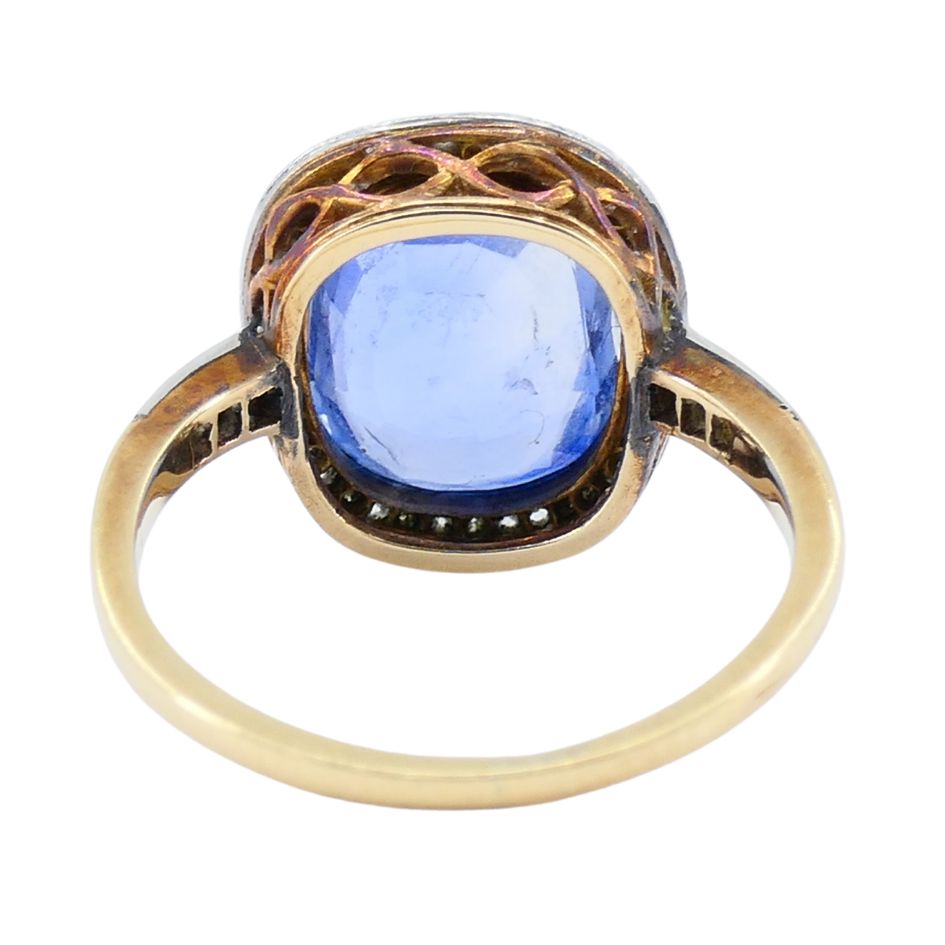 Edwardian Sapphire Diamond Platinum Gold Ring