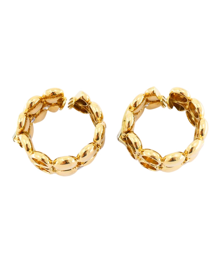 Cartier Honeymoon Clip-On Earrings 18k Gold Diamond Hoop Earrings