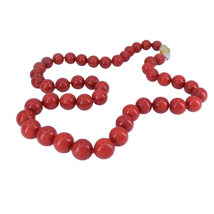 Mario Buccellati 18k Two Tone Gold Diamond Red Coral Bead Necklace 1960s