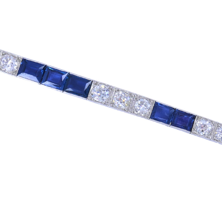 Art Deco Diamond Tennis Bracelet Sapphire Platinum Estate Jewelry