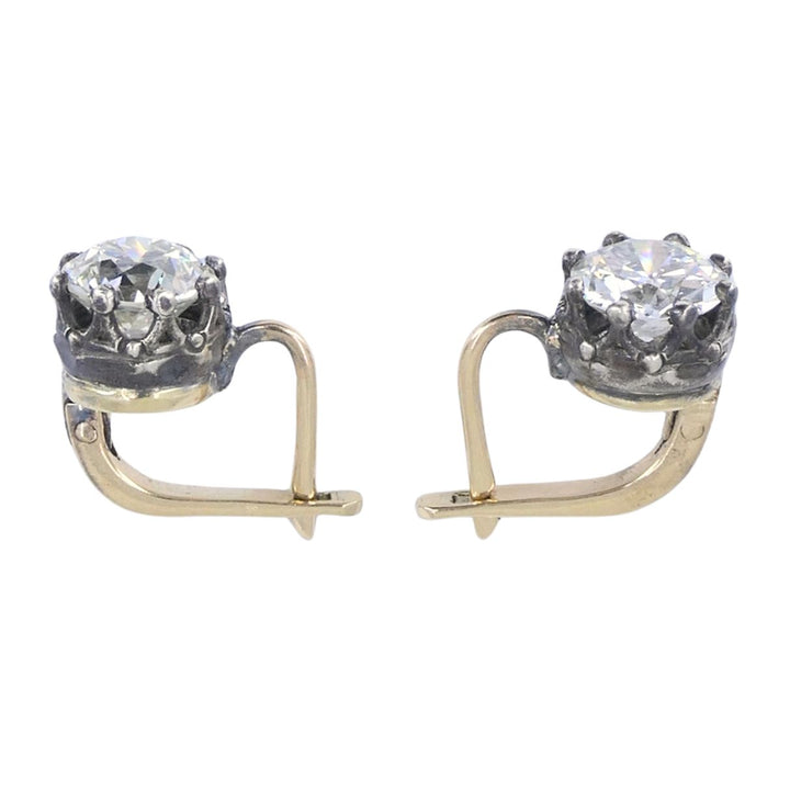 Antique Two Tone Diamond Drop Earrings 14k Gold Silver Old European Cut